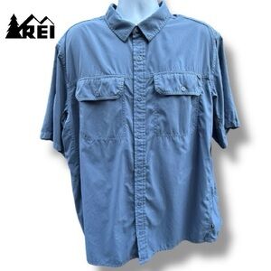 REI Co-op Men Short Sleeve Button Up Shirt Blue Fishing Camping Hiking | Sz XXLT